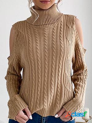 Turtleneck Casual Loose Solid Color Hollow Sweater Pullover