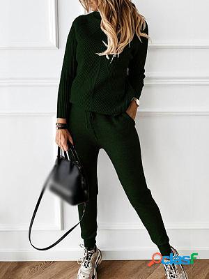 Turtleneck Casual Loose Solid Color Thermal Sweater Pants