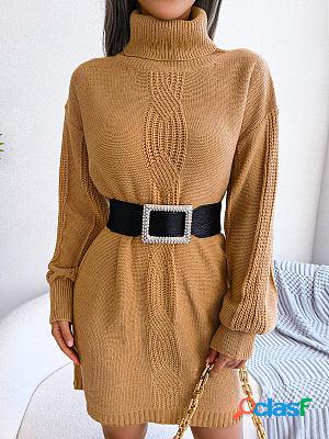 Turtleneck Loose Casual Jacquard Sweater Short Dress