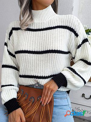 Turtleneck Loose Casual Striped Sweater Pullover