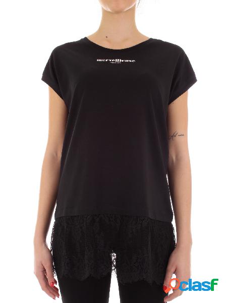 Twinset mytwin t-shirt con ricamo macramé