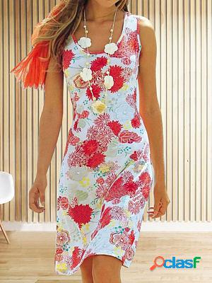 U-neck Floral Strap Shift Dresses