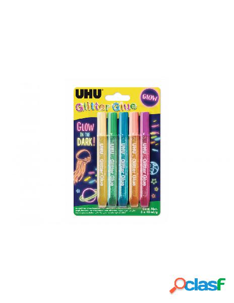 Uhu - colla glitter glue fluorescente 5x10ml