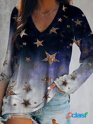 V-neck Casual Loose Bronzing Polka Dot Print Long-sleeved