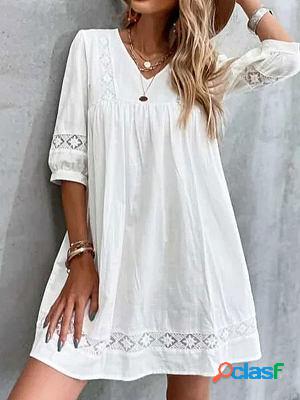 V-neck Casual Loose Embroidery Vacation Long Sleeve Short