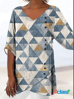 V-neck Casual Loose Geometric Print Short-sleeved Blouse