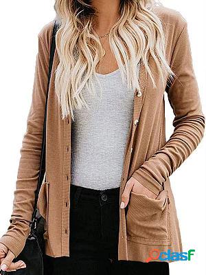 V-neck Casual Loose Solid Color Knitted Sweater Cardigan