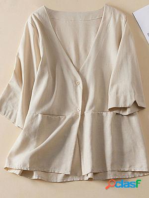 V-neck Casual Loose Solid Color Short-sleeved Blazer