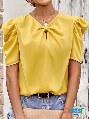 V-neck Casual Loose Solid Color Short-sleeved Blouse