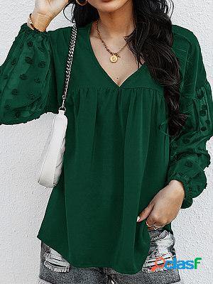 V-neck Casual Loose Stitching Long-sleeved Blouse
