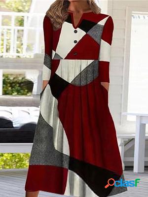 V-neck Fashion Print Shift Dresses