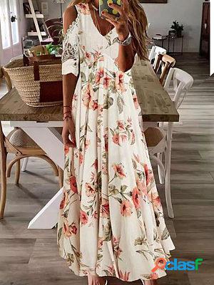 V-neck Floral Print Casual Maxi Dress