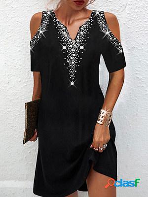 V-neck Off-the-shoulder Printed Short-sleeve Dress