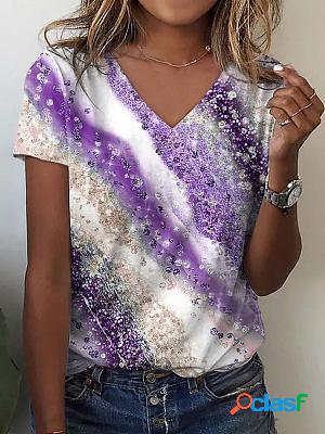 V-neck Pullover Printed Short-sleeved T-shirt