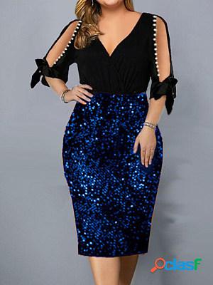 V-neck Sequin Print Dress