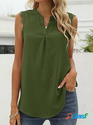 V-neck Solid Color Casual Sleeveless Blouse