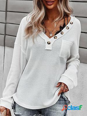 V-neck Solid Color Knitted Long-sleeved Sweater
