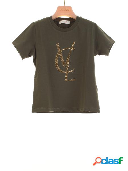 VICOLO GIRL T-shirt con stampa strass MILITARE