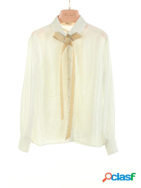 VICOLO GIRL camicia con fiocco glitter PANNA/ORO
