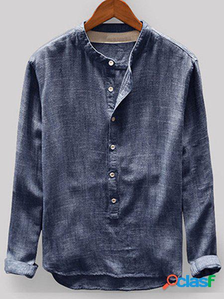 Vacanza Cotone Lino Casuale Maniche Lunghe Camicia Uomo