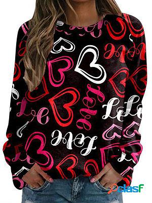 Valentines Day Print Long Sleeve Loose Sweatshirt