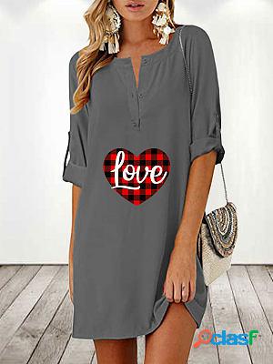 Valentines Day Printed 3/4-sleeve Cotton And Linen Shift