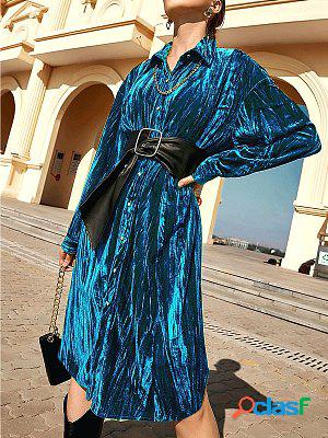 Velvet Solid Long Sleeve Midi Dress