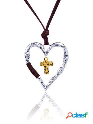 Vintage Cross Heart Pendant Necklace