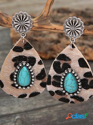 Vintage Drop-shaped Leopard Print Leather Earrings