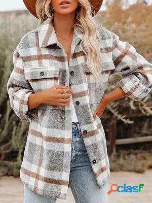 Vintage Plaid Print Woolen Coat Jacket