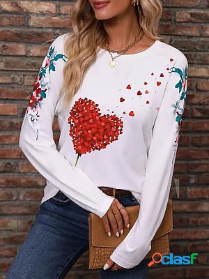 White Casual Printed Long Sleeves Round Neck T-shirt