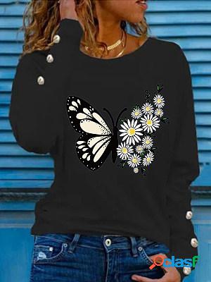 Women Casual Long Sleeves Crew Neck Printed T-shirt
