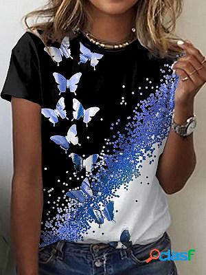 Women Casual Printed Crew Neck Short Sleeves T-shirt