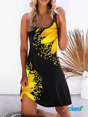 Women Casual Printed Round Neck Short Dress