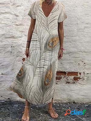 Women Casual Printed Short Sleeves Maxi Dress