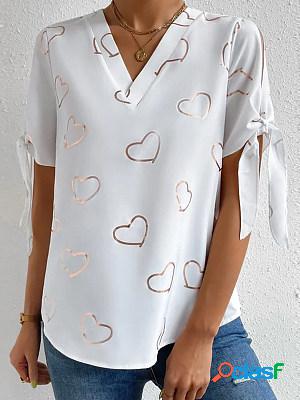 Women Casual Printed Short Sleeves V Neck Blouse