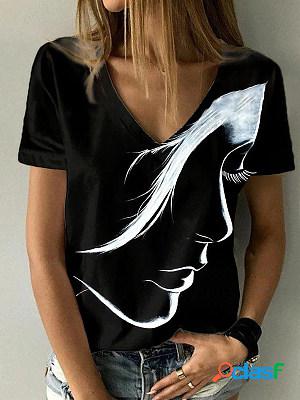 Women Casual Printed Short Sleeves V Neck T-shirt