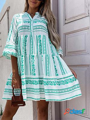 Women Casual Printed V Neck Holiday Short Dress