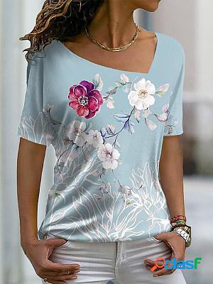 Women Casual Short Sleeves Floral Printed T-shirt