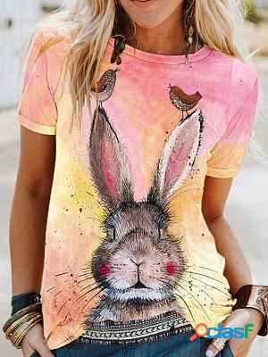 Women Casual Short Sleeves Printed Round Neck T-shirt