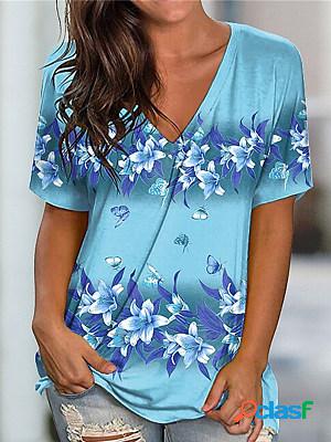 Women Casual V-neck Short Sleeves T-shirt
