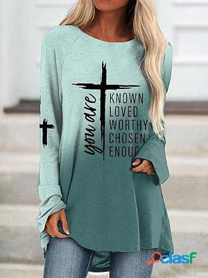 Women Letters Printed Crew Neck Long Sleeves T-shirts
