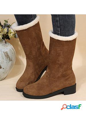 WomenS Casual Low Heel Plush Boots