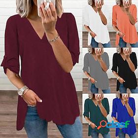Women's Blouse Shirt V Neck Basic Daily Modern Sweet Plain