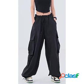 Women's Cargo Pants Parachute Pants 100% Cotton Black Green