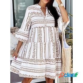 Womens Casual Dress Geometric Print Dress Loose Dress V Neck