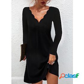 Women's Casual Dress Mini Dress Black Red Pure Color Long