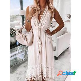 Womens Casual Dress Plain Swing Dress Plain Dress V Neck