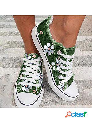 Womens Casual Fashion Floral Flat Canvas Shoes