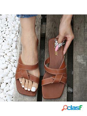 Womens Casual Solid Color PU Flat Sandals